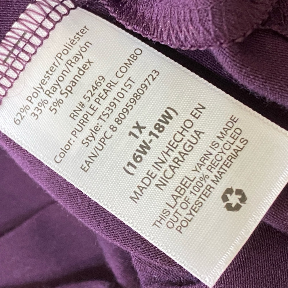 Purple Women's Baseball Jersey Type Tee with Striped Sleeved Sz 1X - Picture 6 of 7